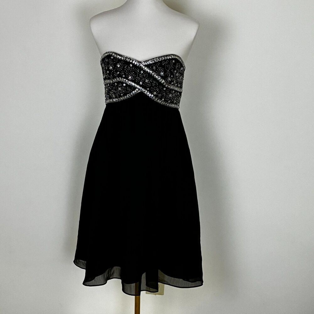 Dusk by Sheila Yen Black Cocktail Dress Sequined Beaded Strapless Black Size 6
